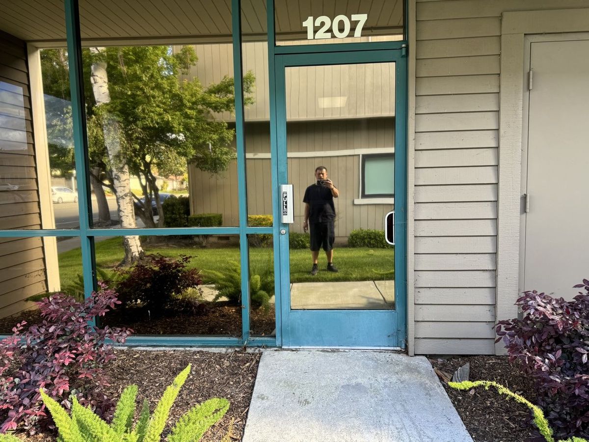 Office entrance in Milpitas with finished reflective solar window film