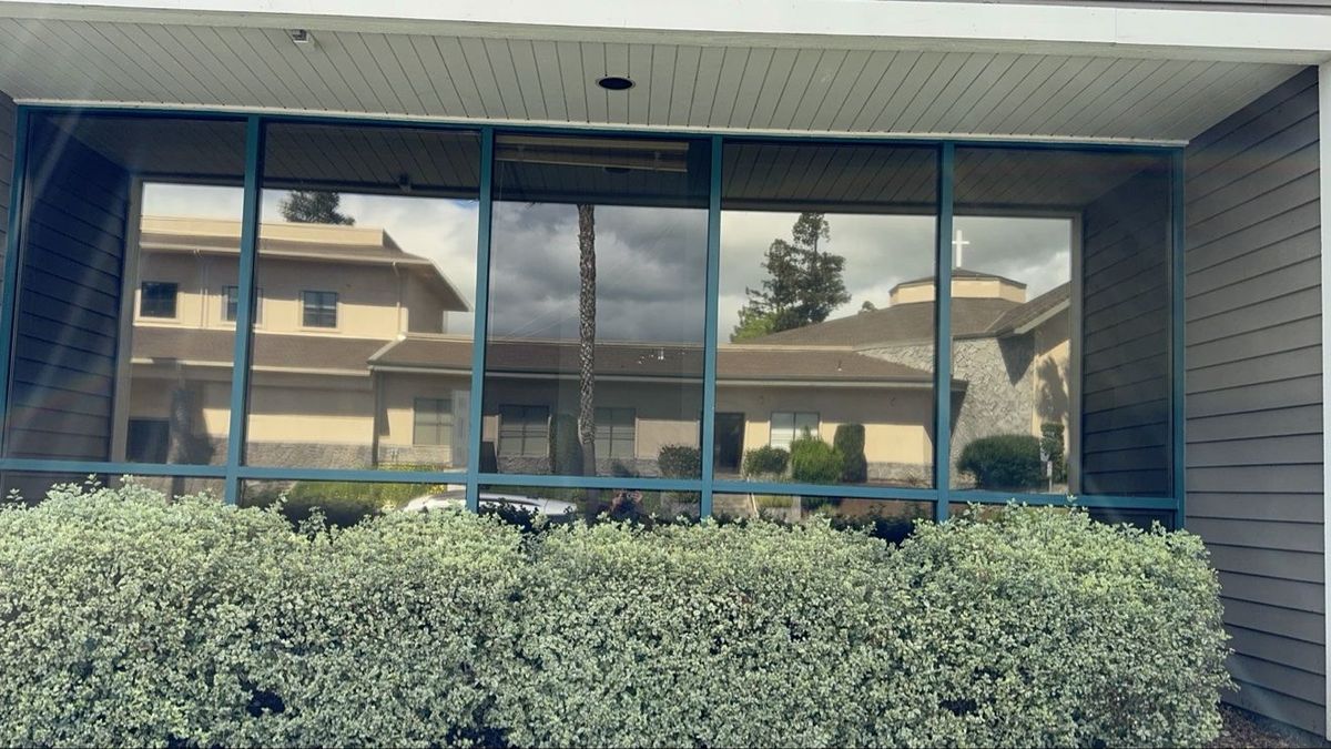 Office window wall in Milpitas with mirror-finish reflective solar film